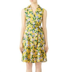 Moon River Yellow Floral Faux Wrap Dress